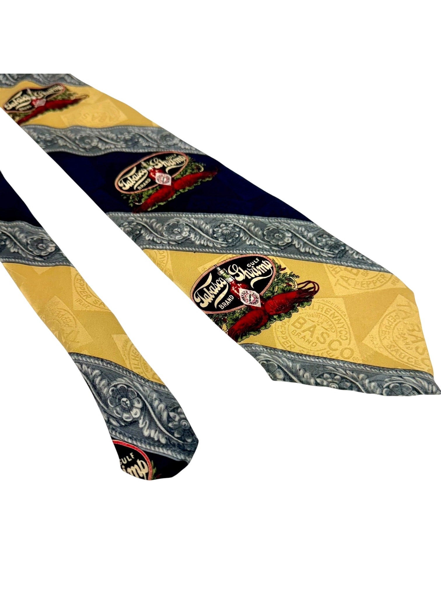 Tabasco Brand Silk Necktie Gulf Shrimp Motif 59 Usa Retro